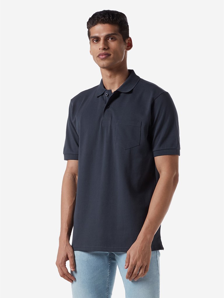 WES Casuals Charcoal Relaxed Fit Polo T-Shirt