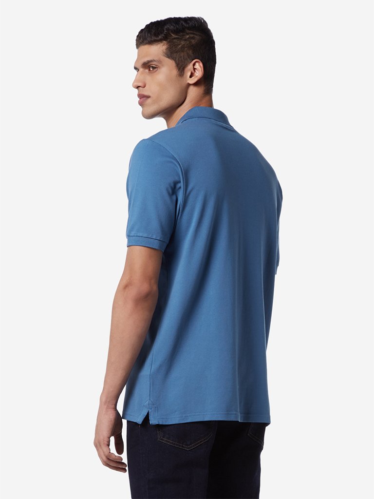 WES Casuals Blue Relaxed Fit Polo T-Shirt