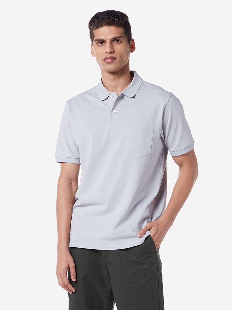 WES Casuals Light Grey Relaxed Fit Polo T-Shirt