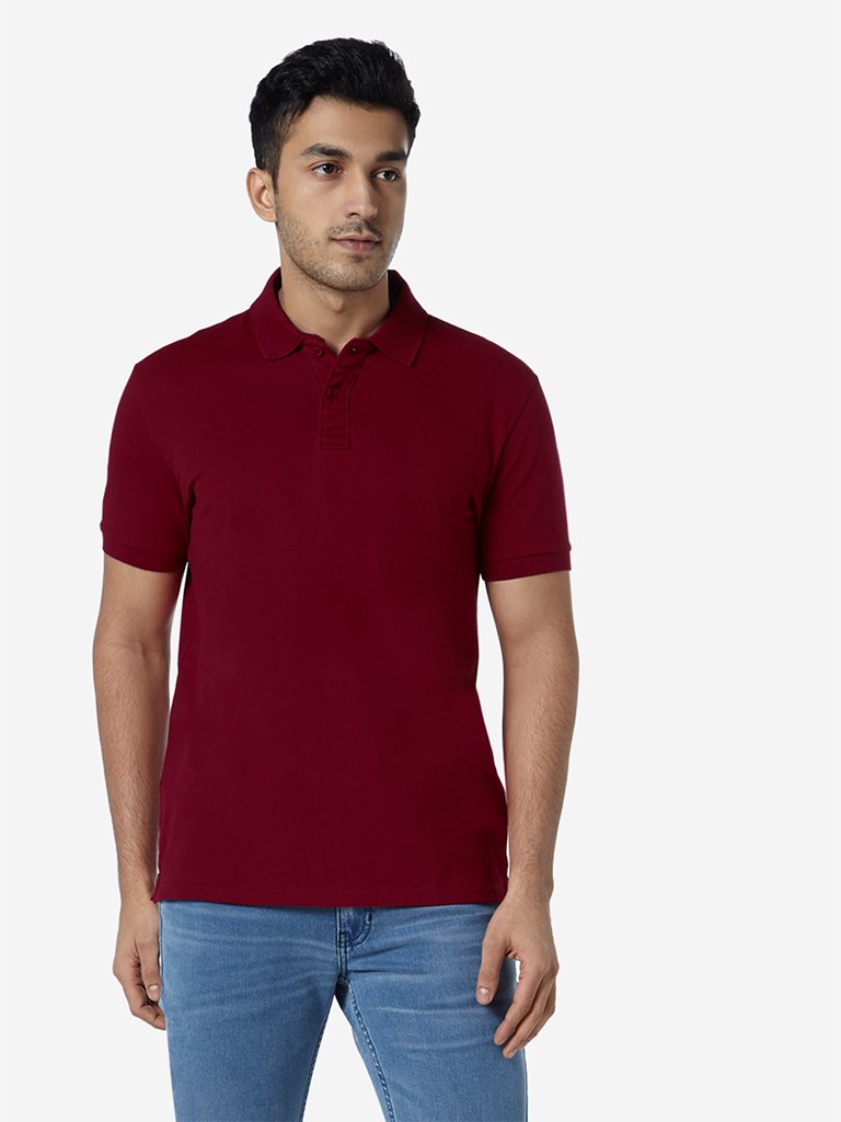WES Casuals Red Slim Fit Polo T-Shirt