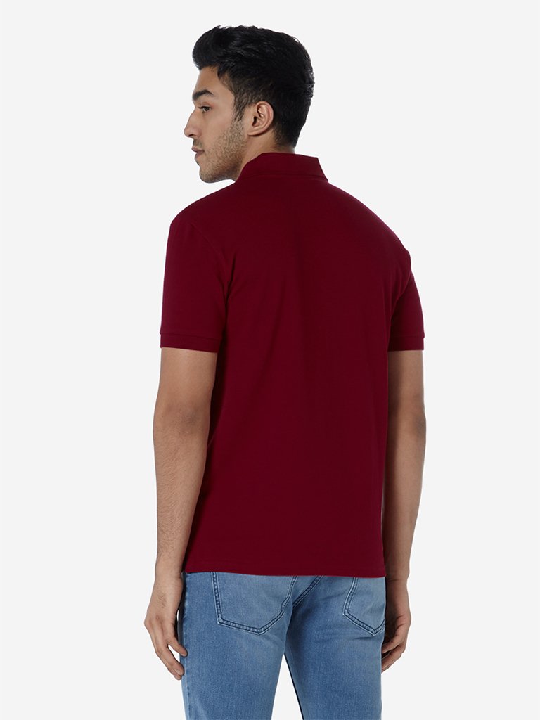 WES Casuals Red Slim Fit Polo T-Shirt