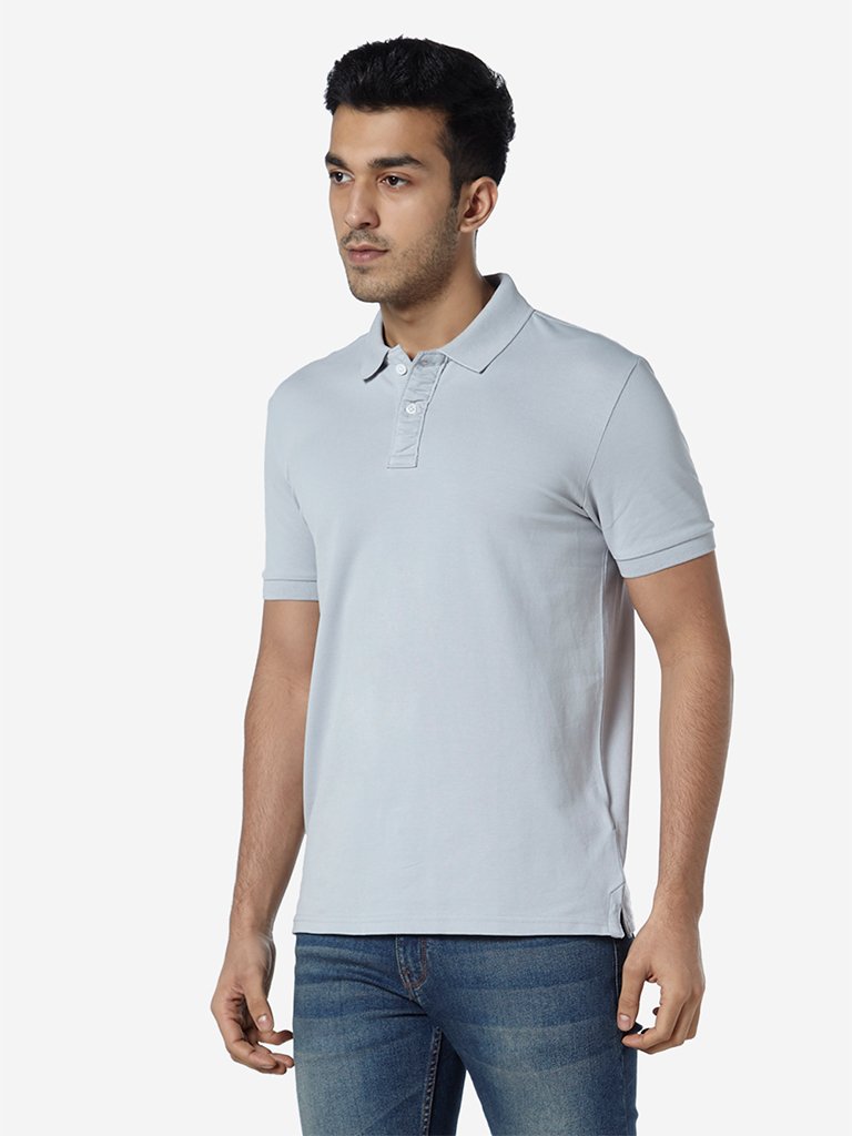 WES Casuals Light Grey Slim Fit Polo T-Shirt