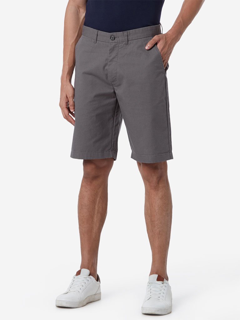 WES Casuals Grey Relaxed Fit Shorts