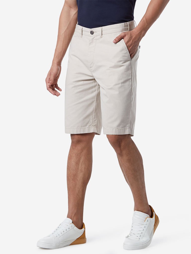 WES Casuals Beige Relaxed Fit Shorts