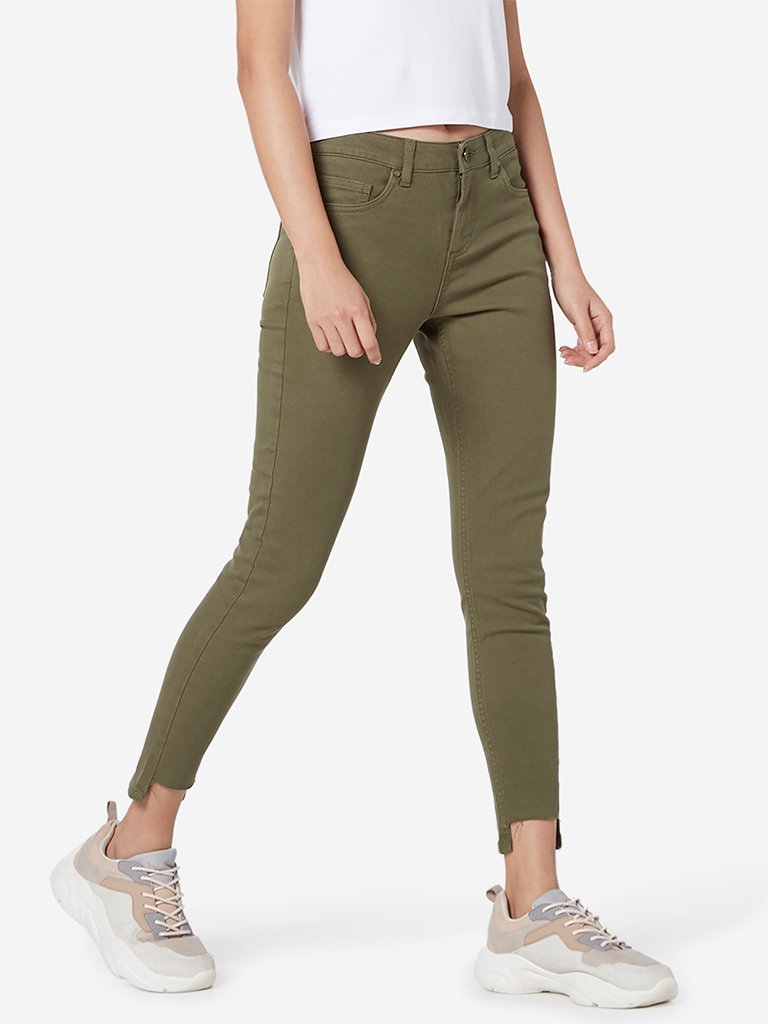 Nuon Khaki High-Low Hem Skinny Fit Jeans