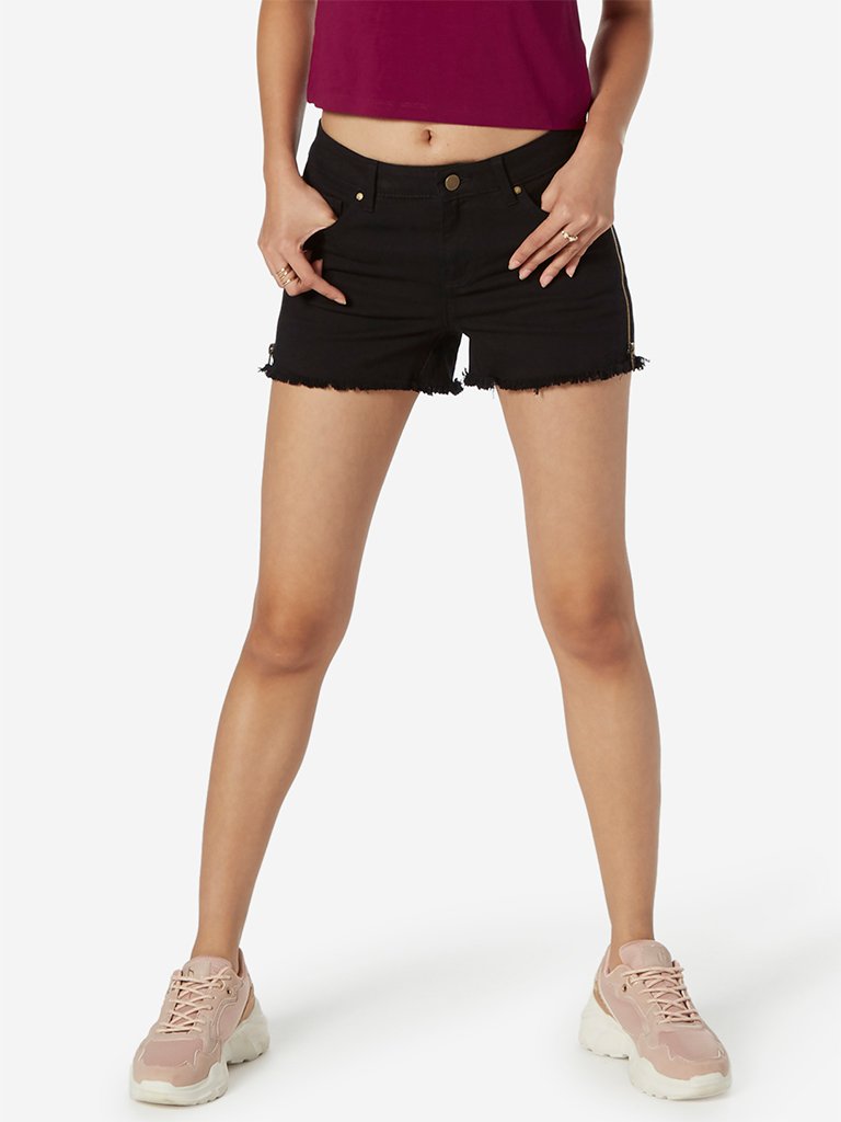 Nuon Black Zipper Design Denim Shorts