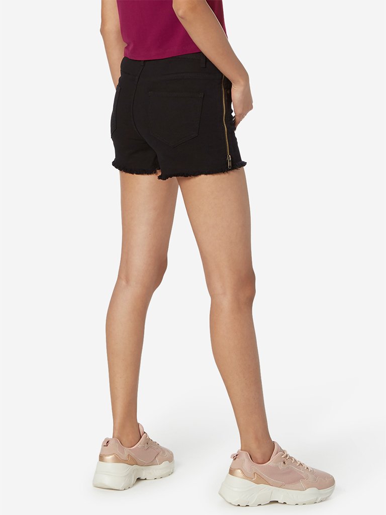 Nuon Black Zipper Design Denim Shorts