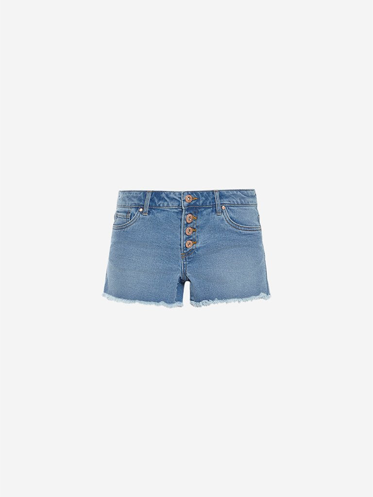 Nuon Blue Fringed Shorts