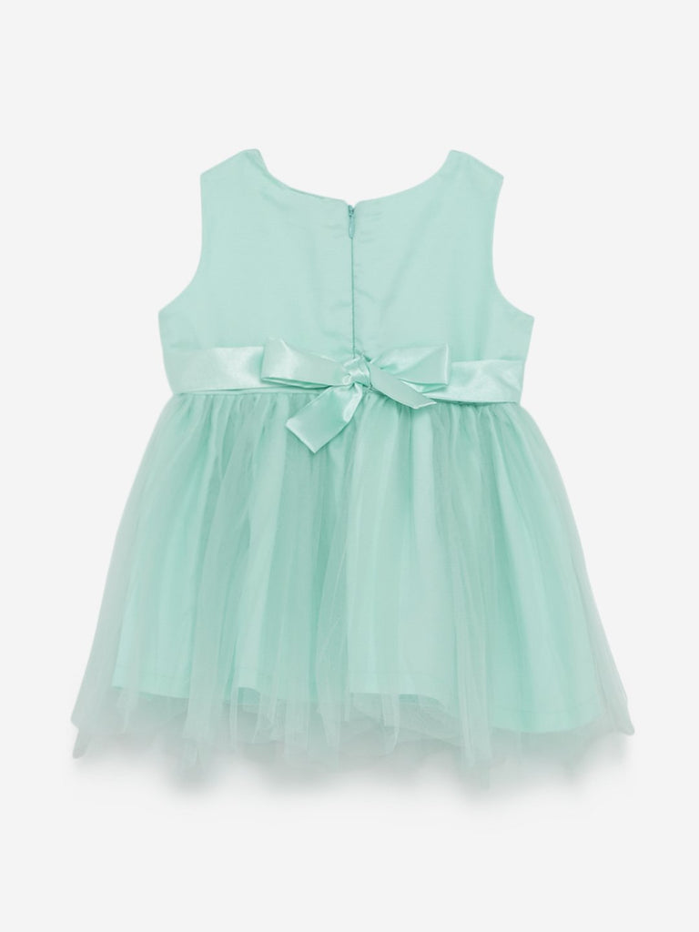 Baby HOP Sea Green Bow-Detailed Dress