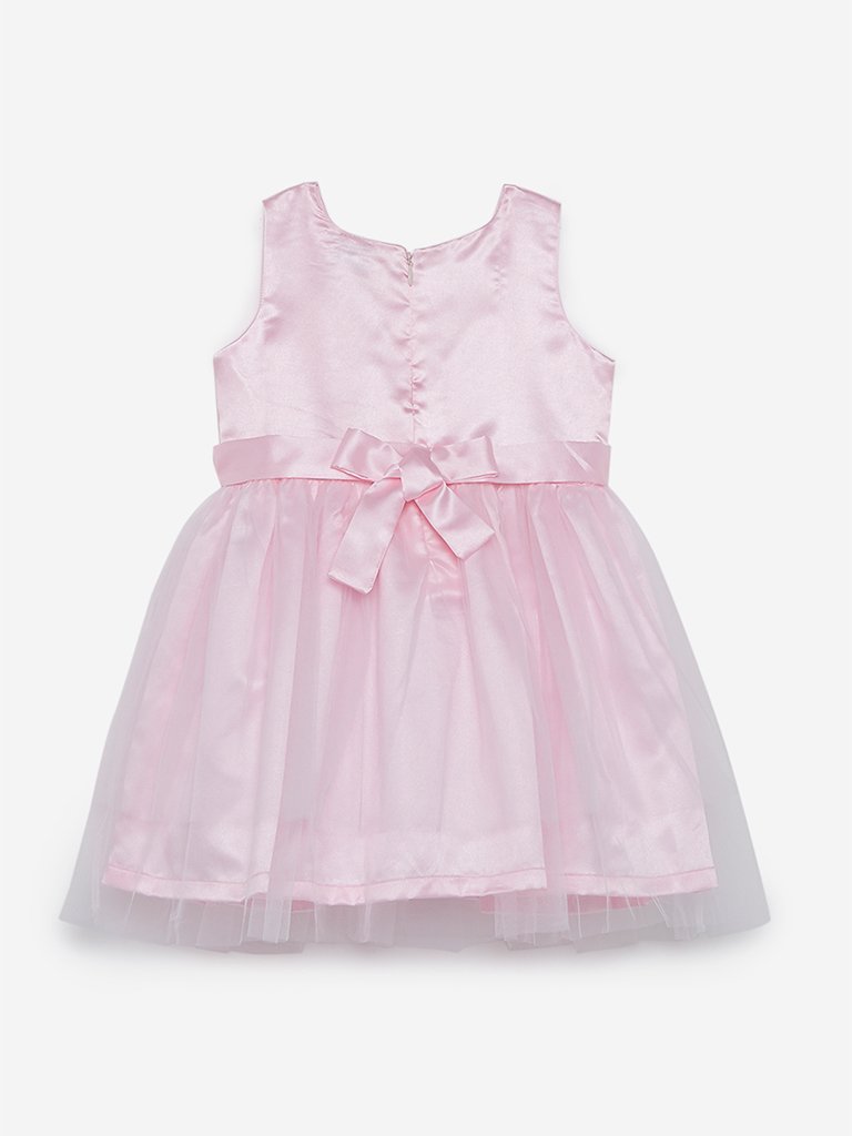 HOP Kids Pink Self-Patterned Mesh Dress
