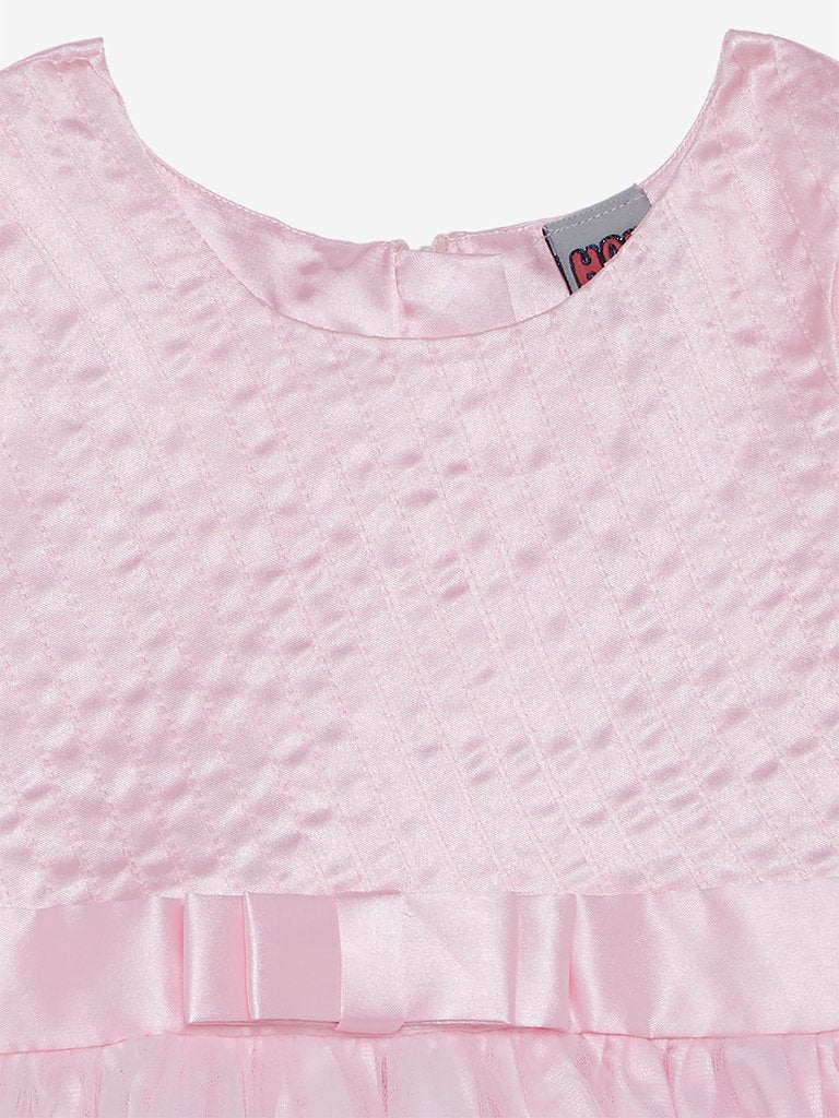 HOP Kids Pink Self-Patterned Mesh Dress