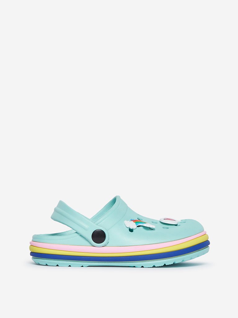 Yellow Kids Turquoise Rainbow Detailed Clogs