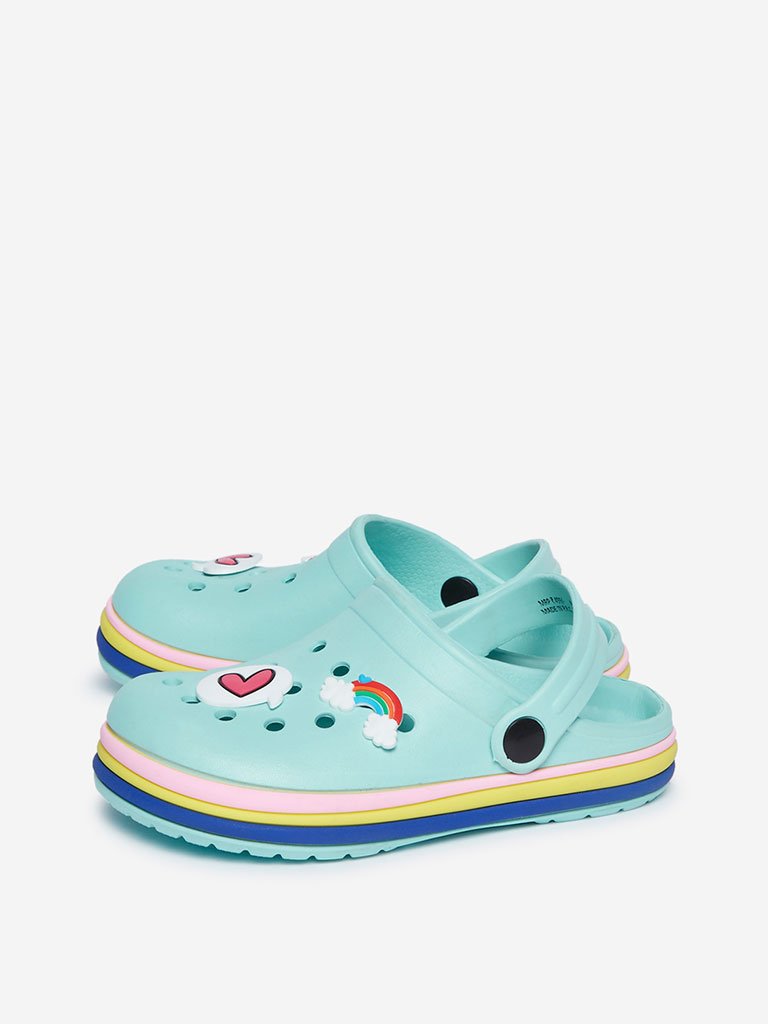 Yellow Kids Turquoise Rainbow Detailed Clogs