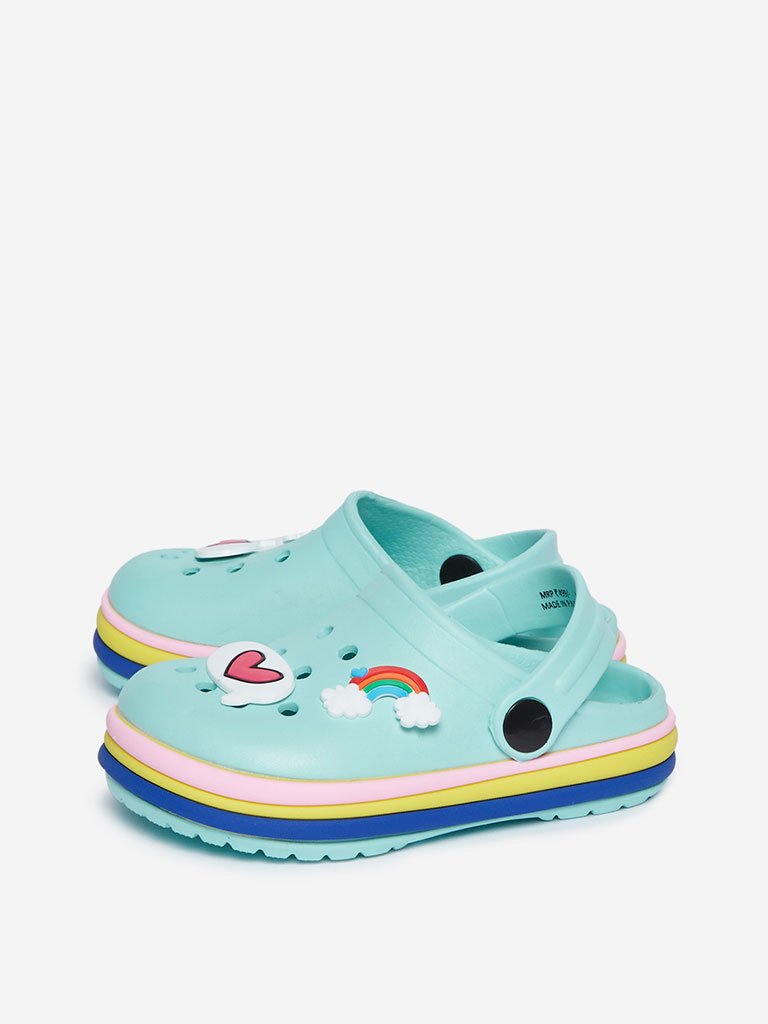 Yellow Kids Turquoise Rainbow Detailed Clogs