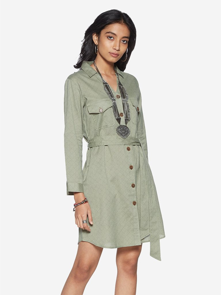 Bombay Paisley Green Shirtdress With Belt