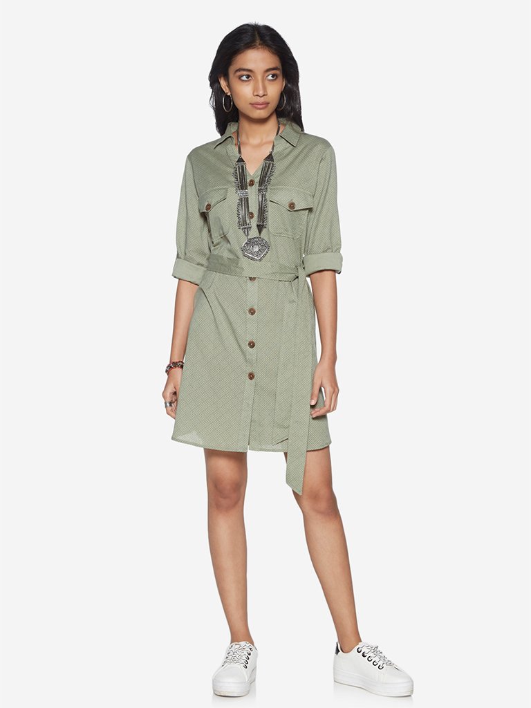 Bombay Paisley Green Shirtdress With Belt