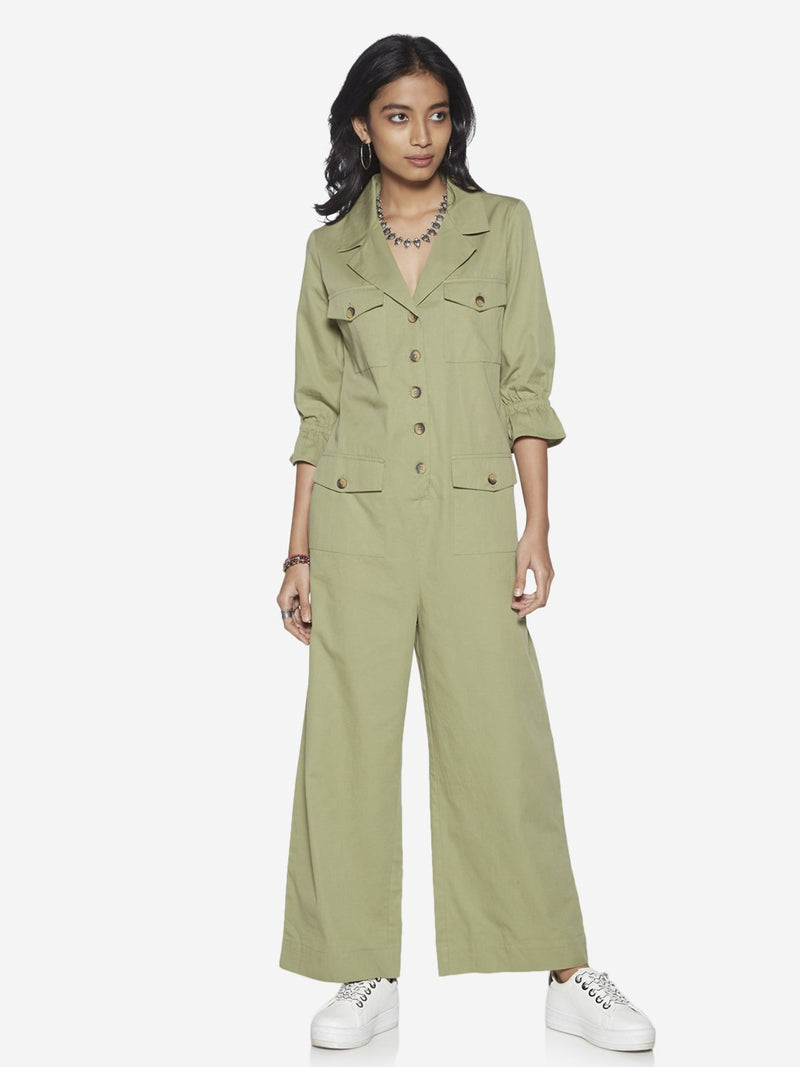 Bombay Paisley Green Pure-Cotton Jumpsuit