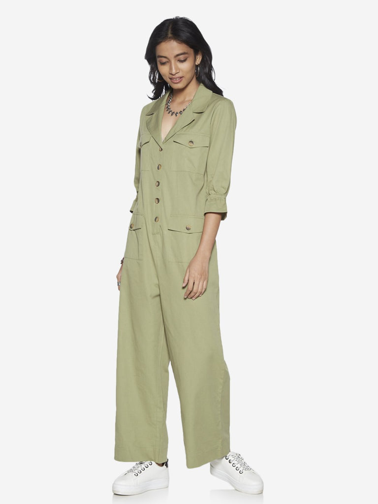 Bombay Paisley Green Pure-Cotton Jumpsuit