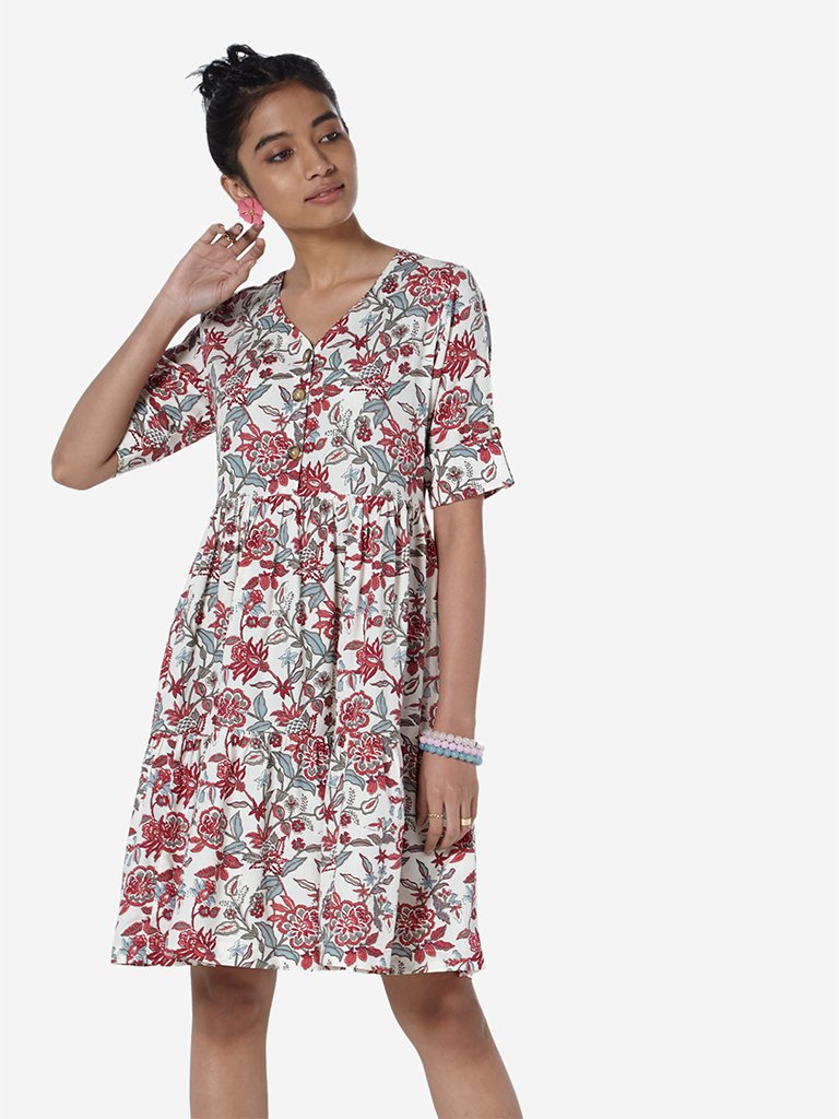 Bombay Paisley White Fit-And-Flare Floral Dress