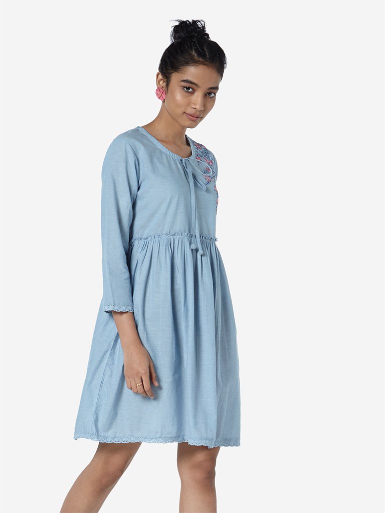 Bombay Paisley Light-Blue Embroidered Dress