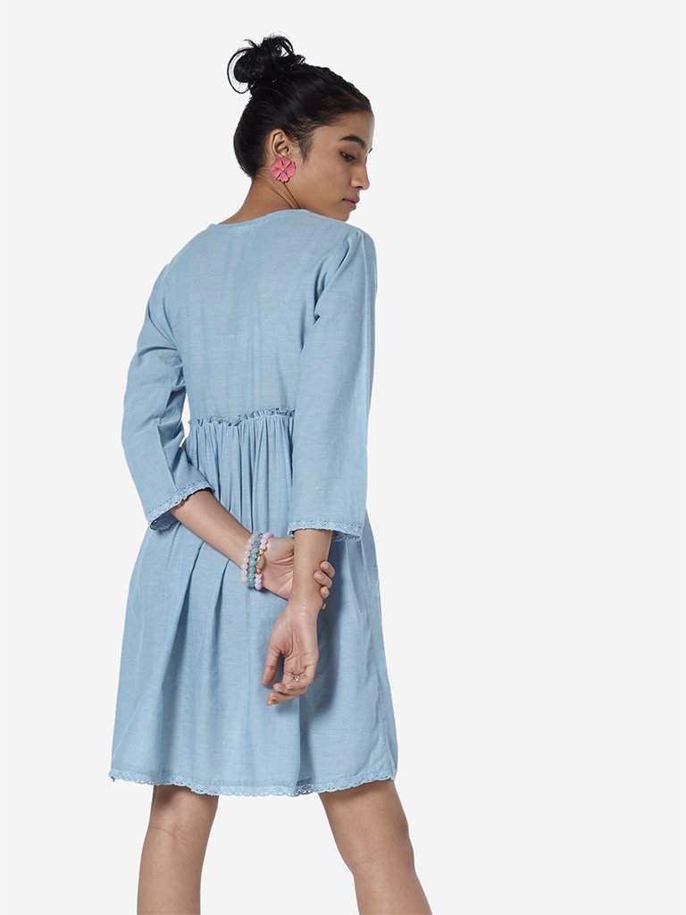 Bombay Paisley Light-Blue Embroidered Dress