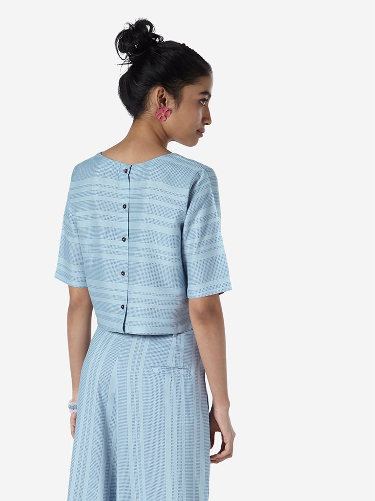 Bombay Paisley Sky Blue Striped Crop-Top