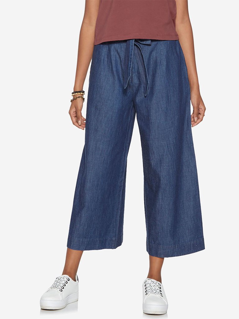 Bombay Paisley Blue Chambray Belted Palazzos