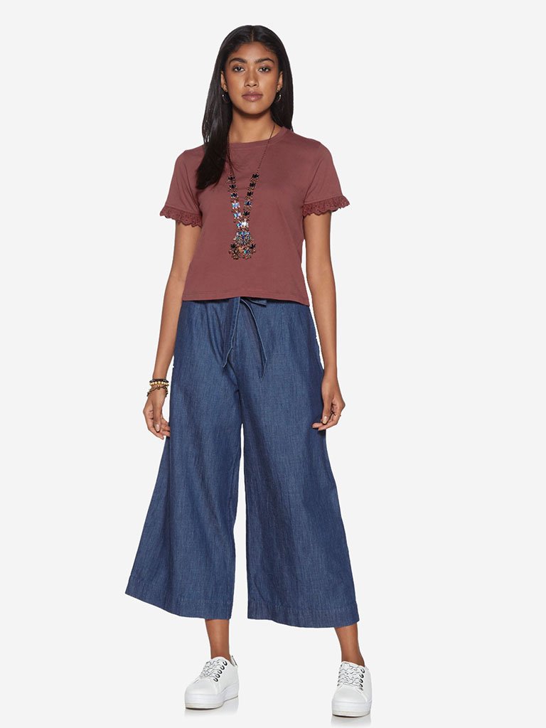 Bombay Paisley Blue Chambray Belted Palazzos