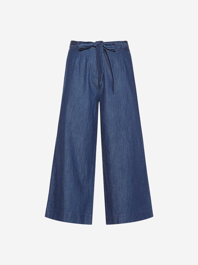 Bombay Paisley Blue Chambray Belted Palazzos