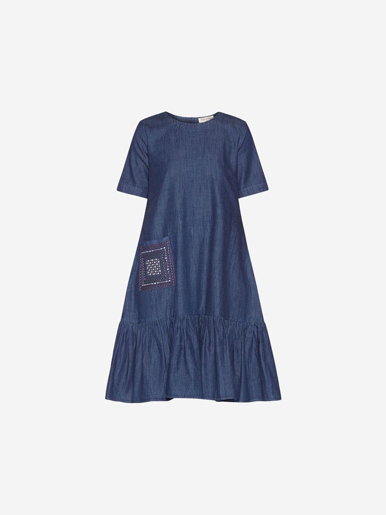 Bombay Paisley Blue Embroidered A-Line Dress