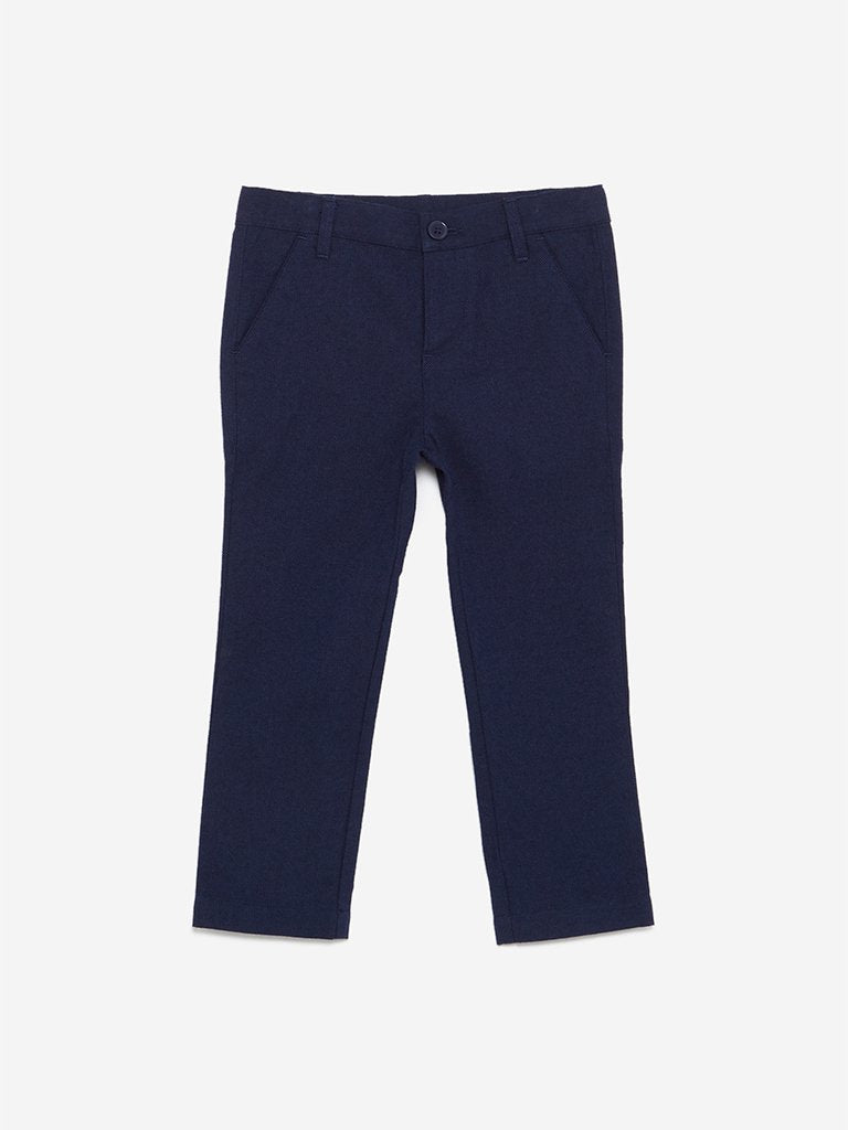 HOP Kids Navy Self-Textured Trousers