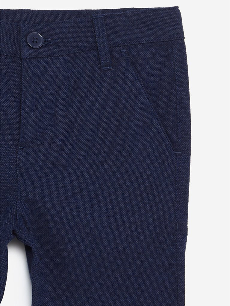HOP Kids Navy Self-Textured Trousers