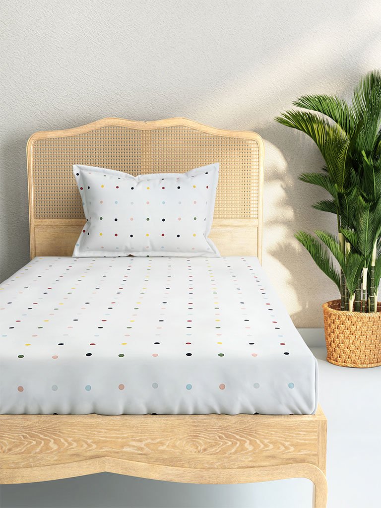 Westside Home Multicolour Dotted Single Bedsheet With One Pillowcase Set