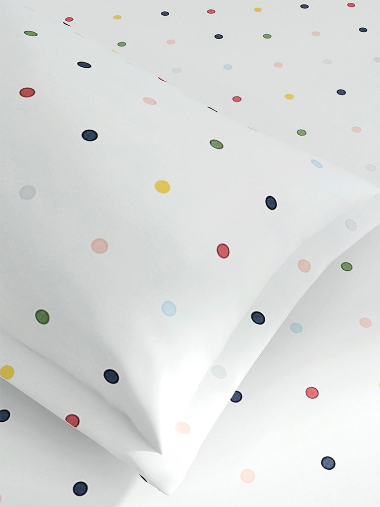 Westside Home Multicolour Dotted Double Bedsheet With Two Pillowcases Set
