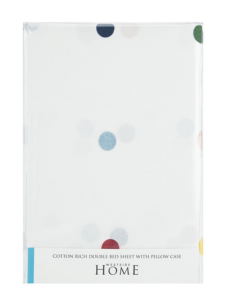Westside Home Multicolour Dotted Double Bedsheet With Two Pillowcases Set