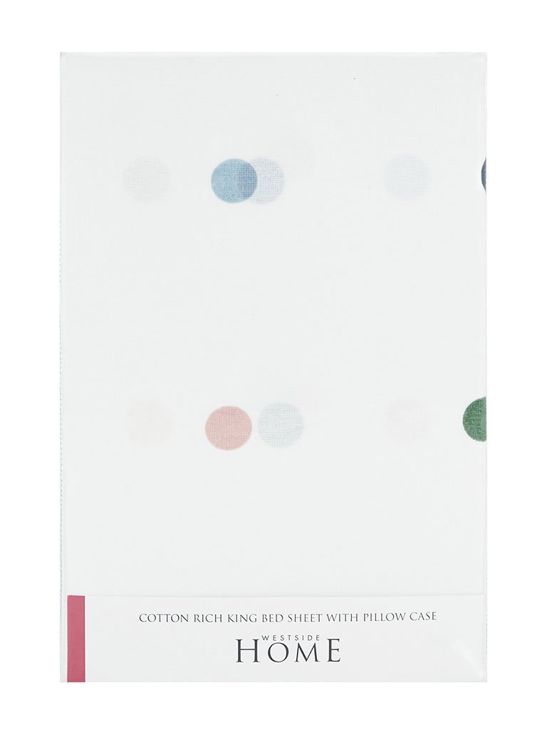 Westside Home Multicolour Dotted King Bedsheet With Two Pillowcases Set