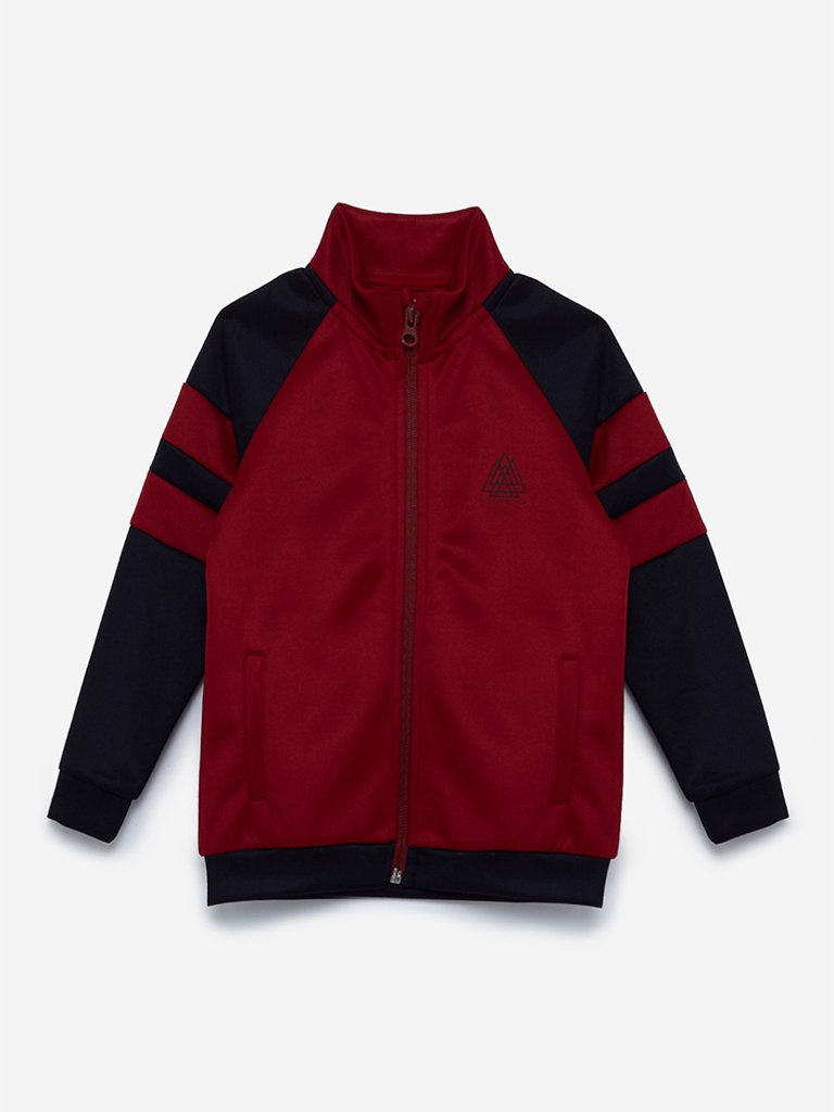 HOP Kids Maroon Colour-Blocked Jacket