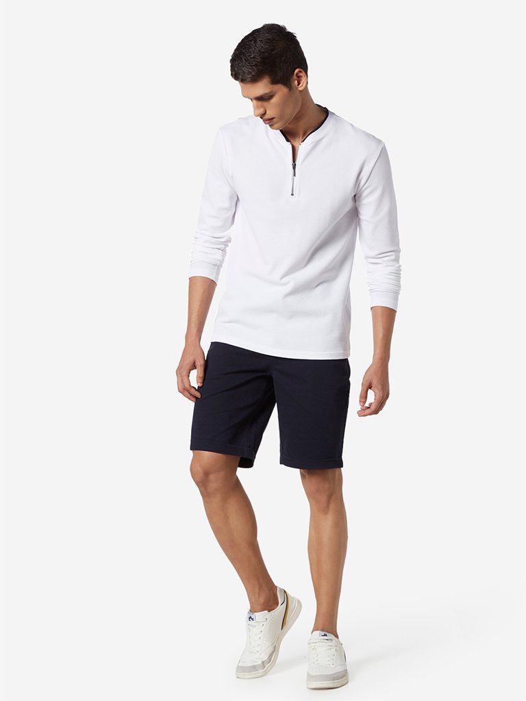 Ascot White Self-Textured Slim Fit T-Shirt