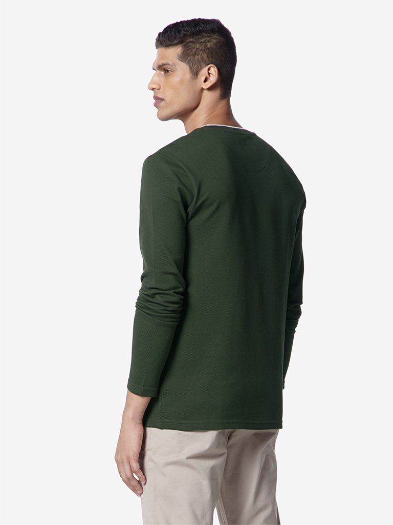 Ascot Khaki Self-Textured Slim Fit T-Shirt