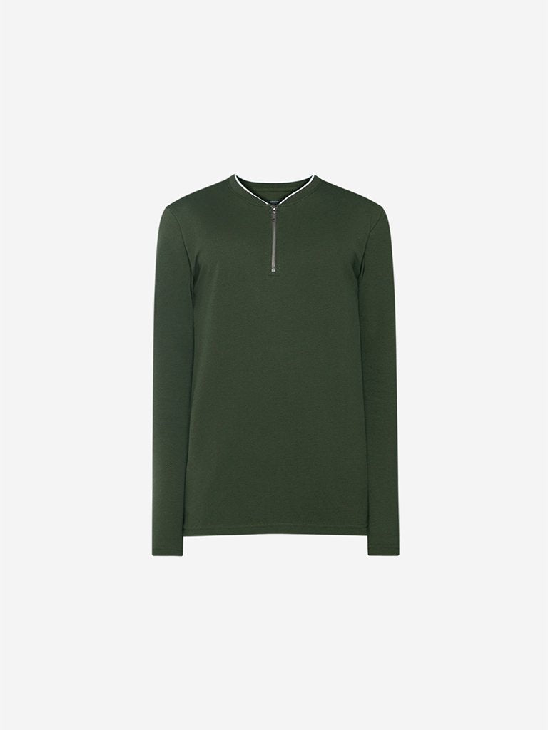 Ascot Khaki Self-Textured Slim Fit T-Shirt