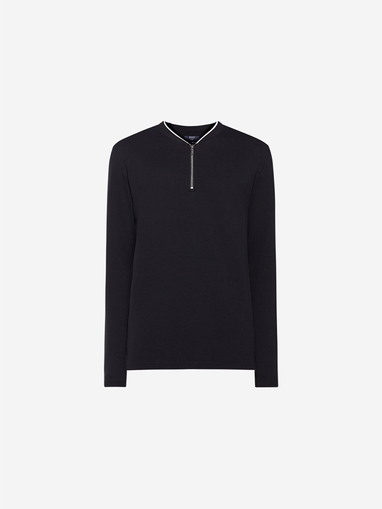 Ascot Black Self-Textured Slim Fit T-Shirt