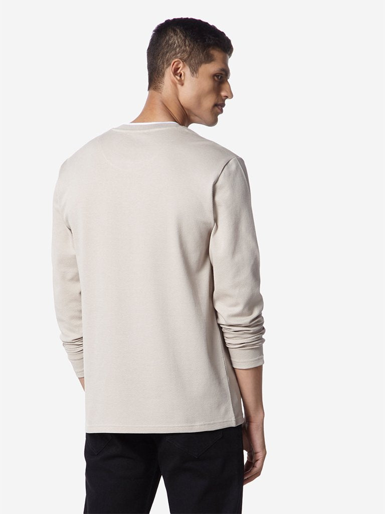 Ascot Ecru Self-Textured Slim Fit T-Shirt