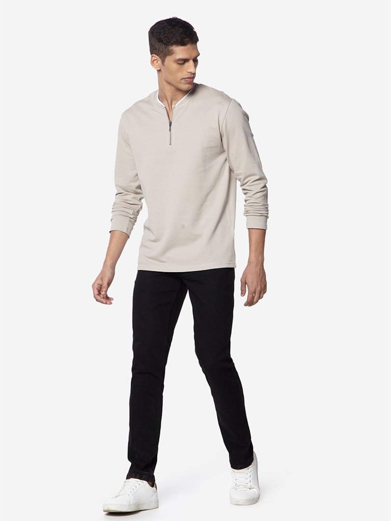 Ascot Ecru Self-Textured Slim Fit T-Shirt