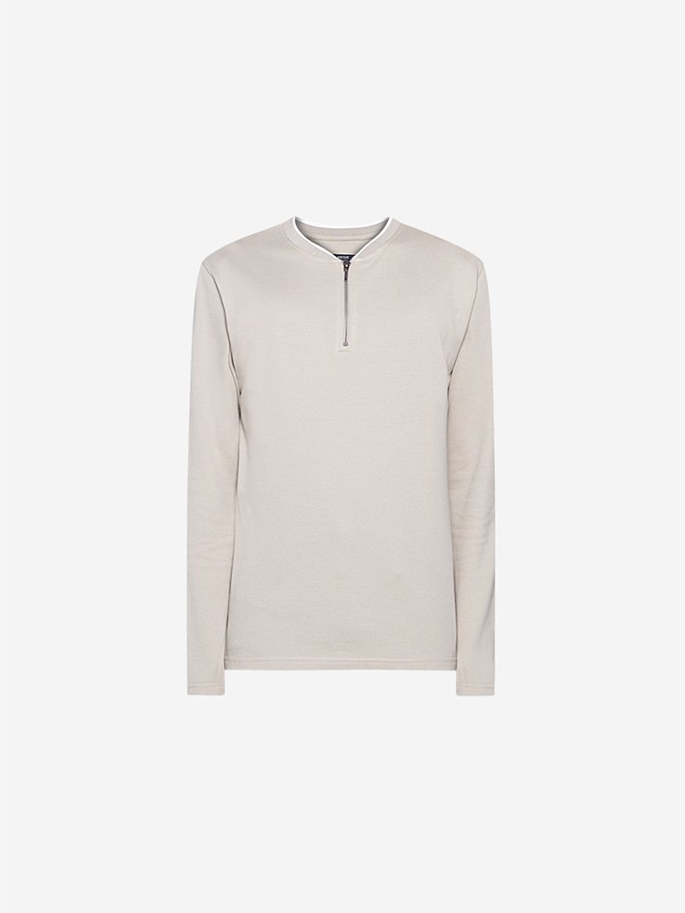 Ascot Ecru Self-Textured Slim Fit T-Shirt