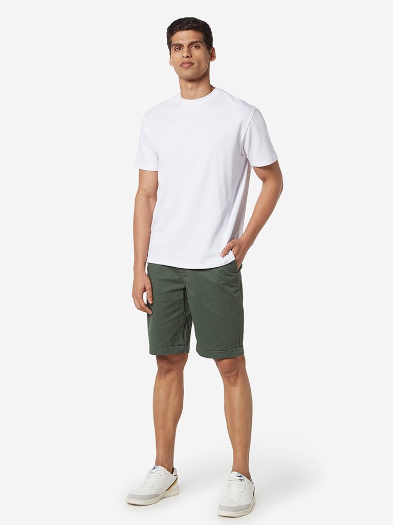 Ascot White Self-Textured Slim Fit T-Shirt