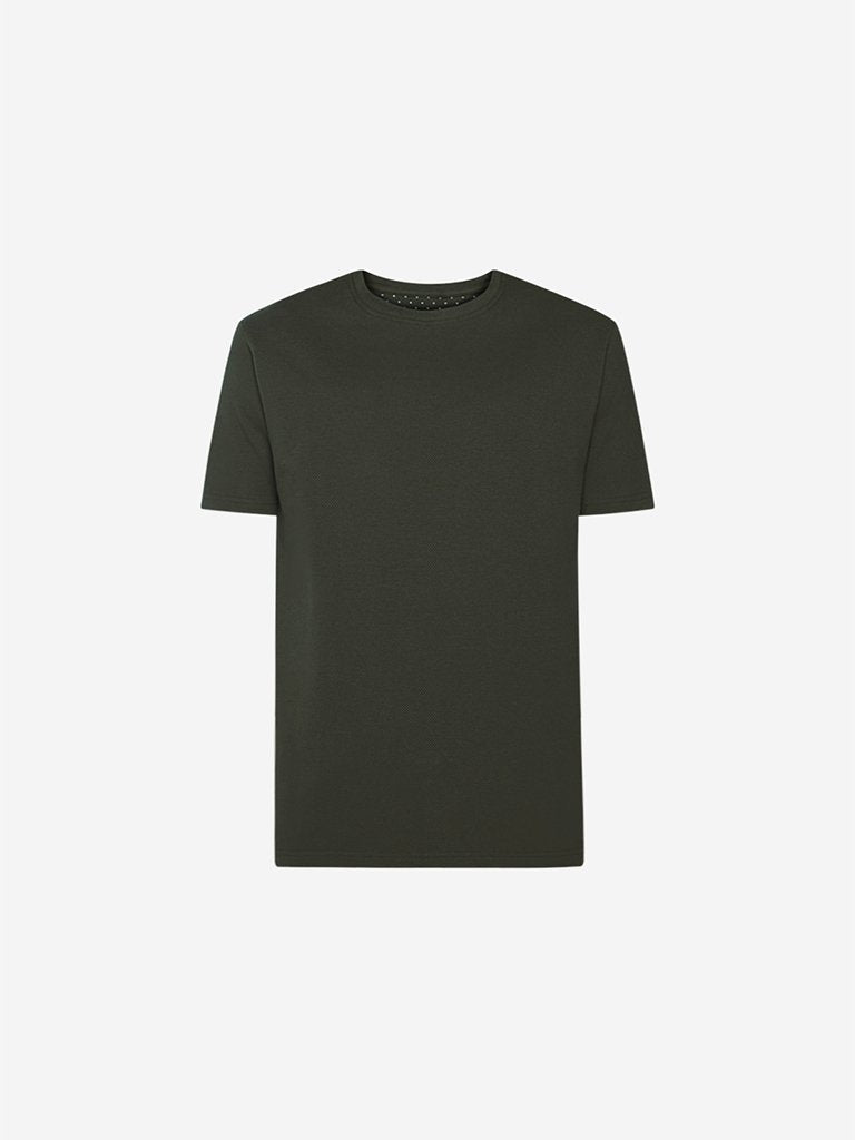 Ascot Olive Self-Textured Slim Fit T-Shirt