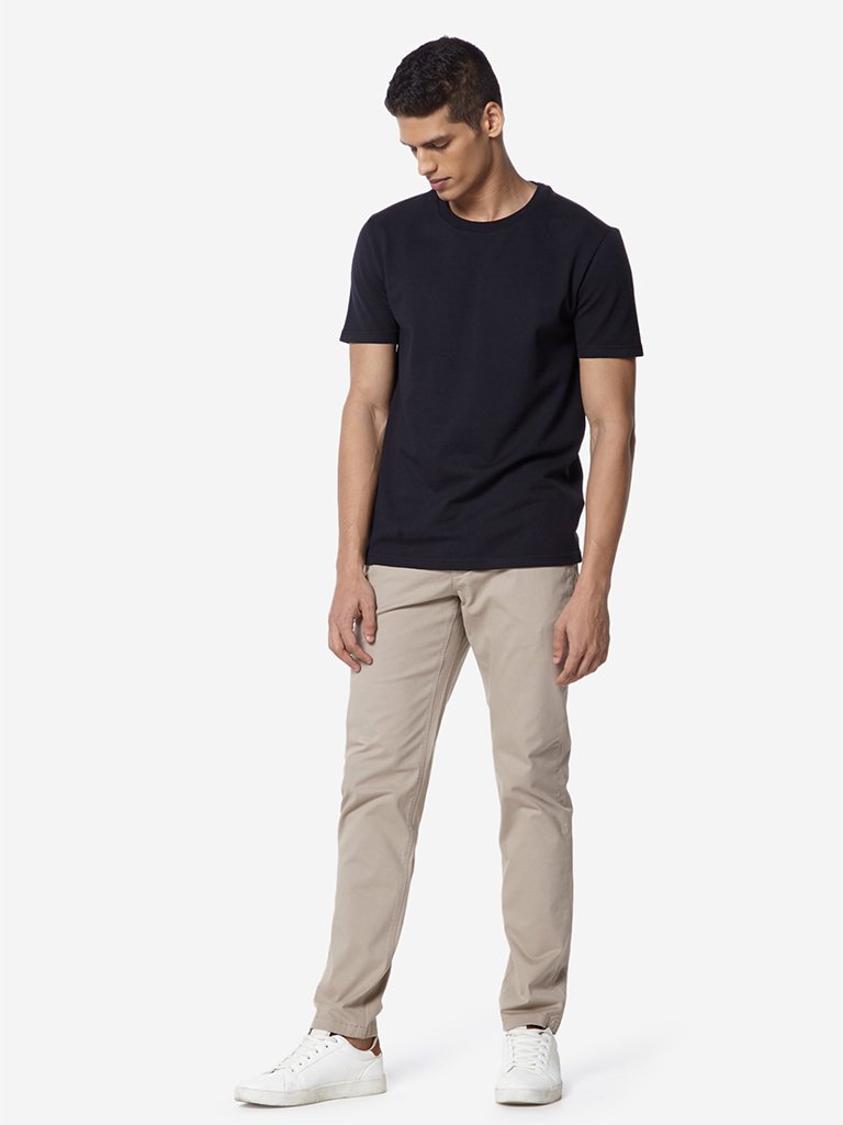 Ascot Navy Textured Slim Fit Crewneck T-Shirt