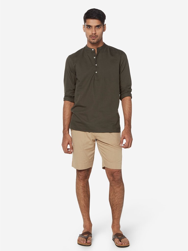 ETA Beige Slim Fit Pure Cotton Shorts