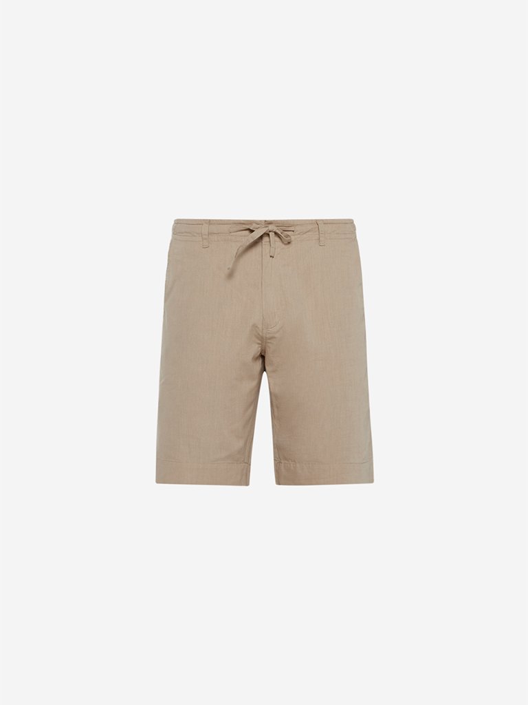 ETA Beige Slim Fit Pure Cotton Shorts