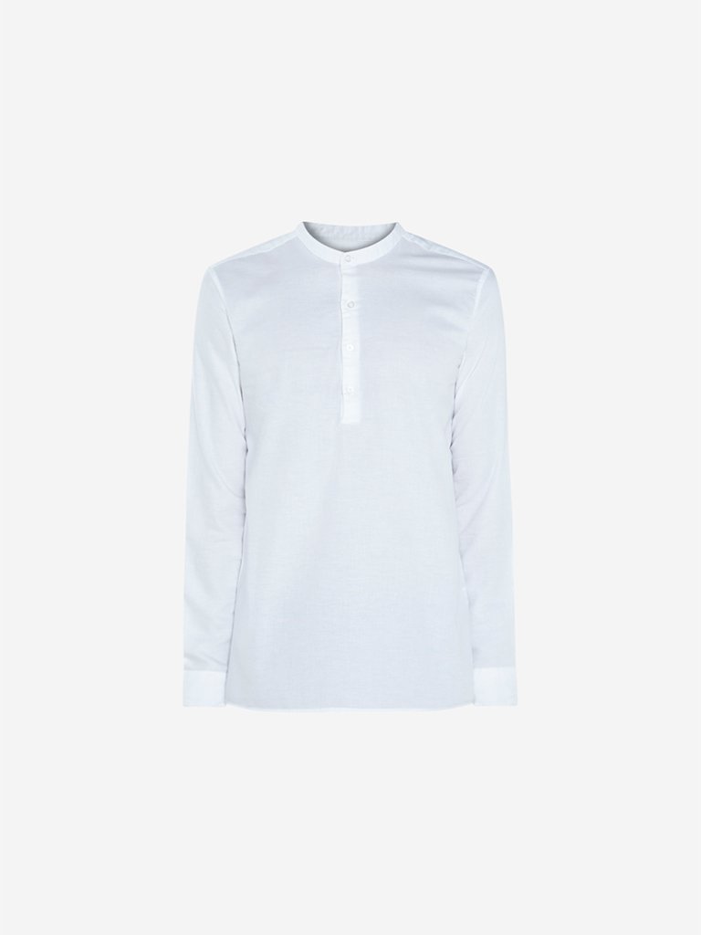 ETA White Mandarin-Collar Resort Fit Shirt
